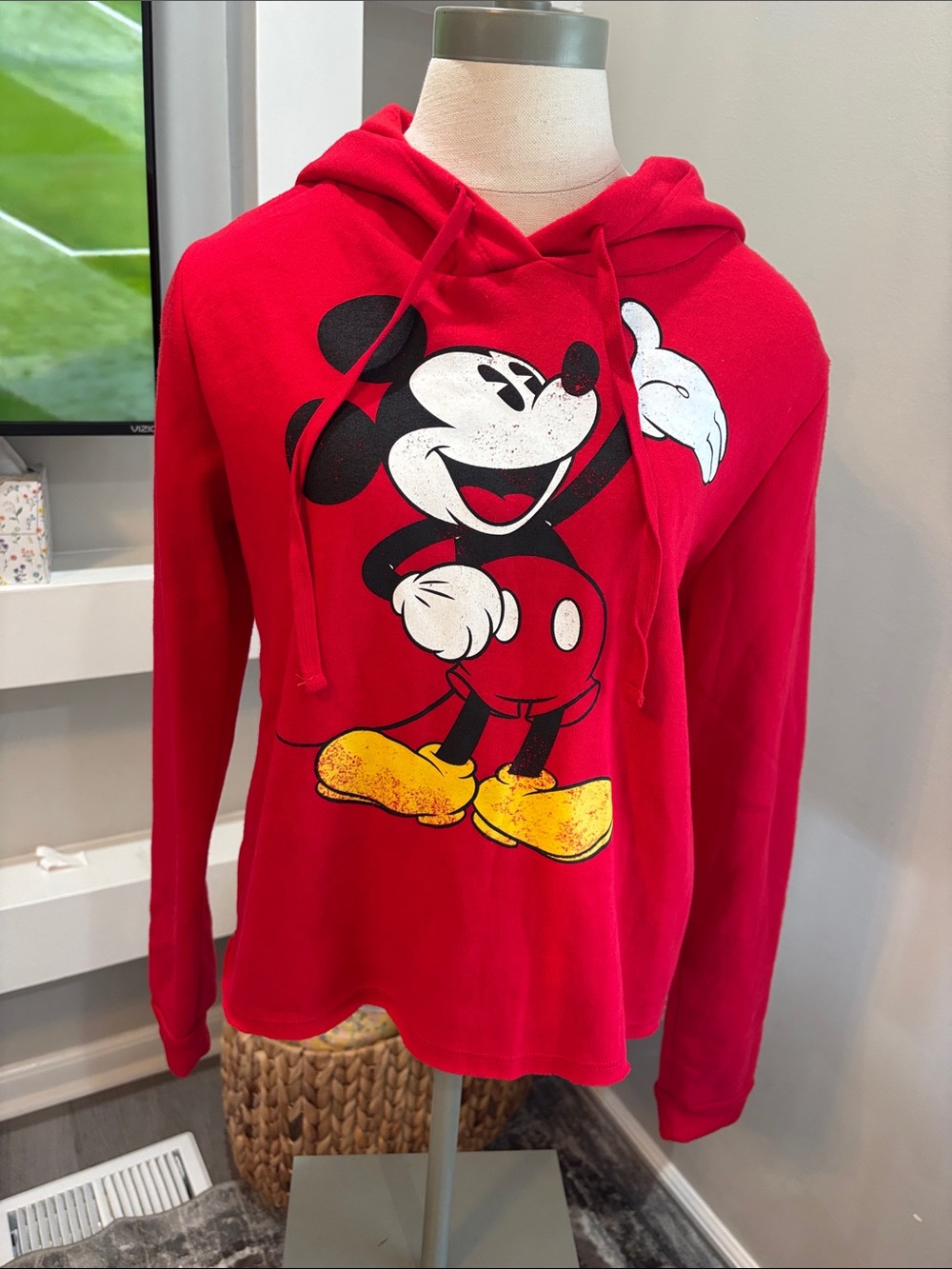 Disney Red Mickey Mouse Scoop Neck Sweatshirt with Hood